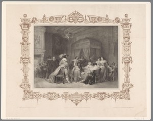 Gezelschap in een interieur rondom tafel
