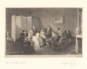 Gezelschap in een interieur speelt een spel