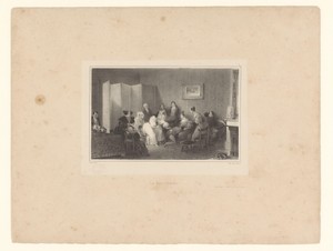 Gezelschap in een interieur speelt een spel