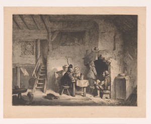 Gezelschap in zestiende-eeuwse kleding in een kroeg