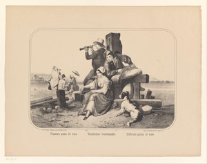 Gezelschap mannen en vrouwen aan het strand
