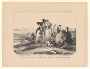 Gezelschap mannen en vrouwen op een heuvel