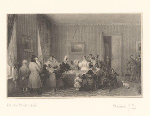 Gezelschap rondom een tafel speelt een kaartspel