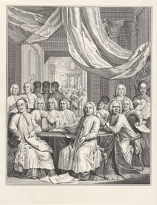 Gezelschap van geestelijken rond een tafel