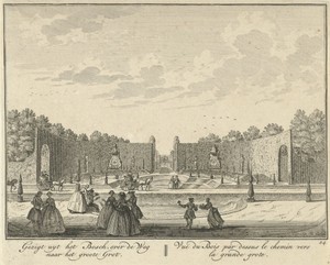 Gezicht door een haag op de grote grot in de tuin van Huis ter Meer te Maarssen