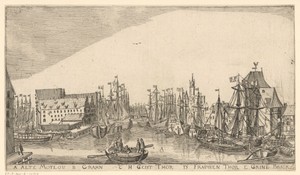 Gezicht op Danzig vanaf de Mottlau, met rechts de Kraanpoort