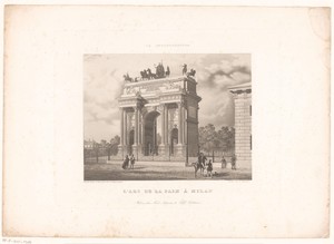 Gezicht op de Arco della Pace in Milaan