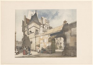 Gezicht op de binnenplaats van Hôtel de Cluny in Parijs