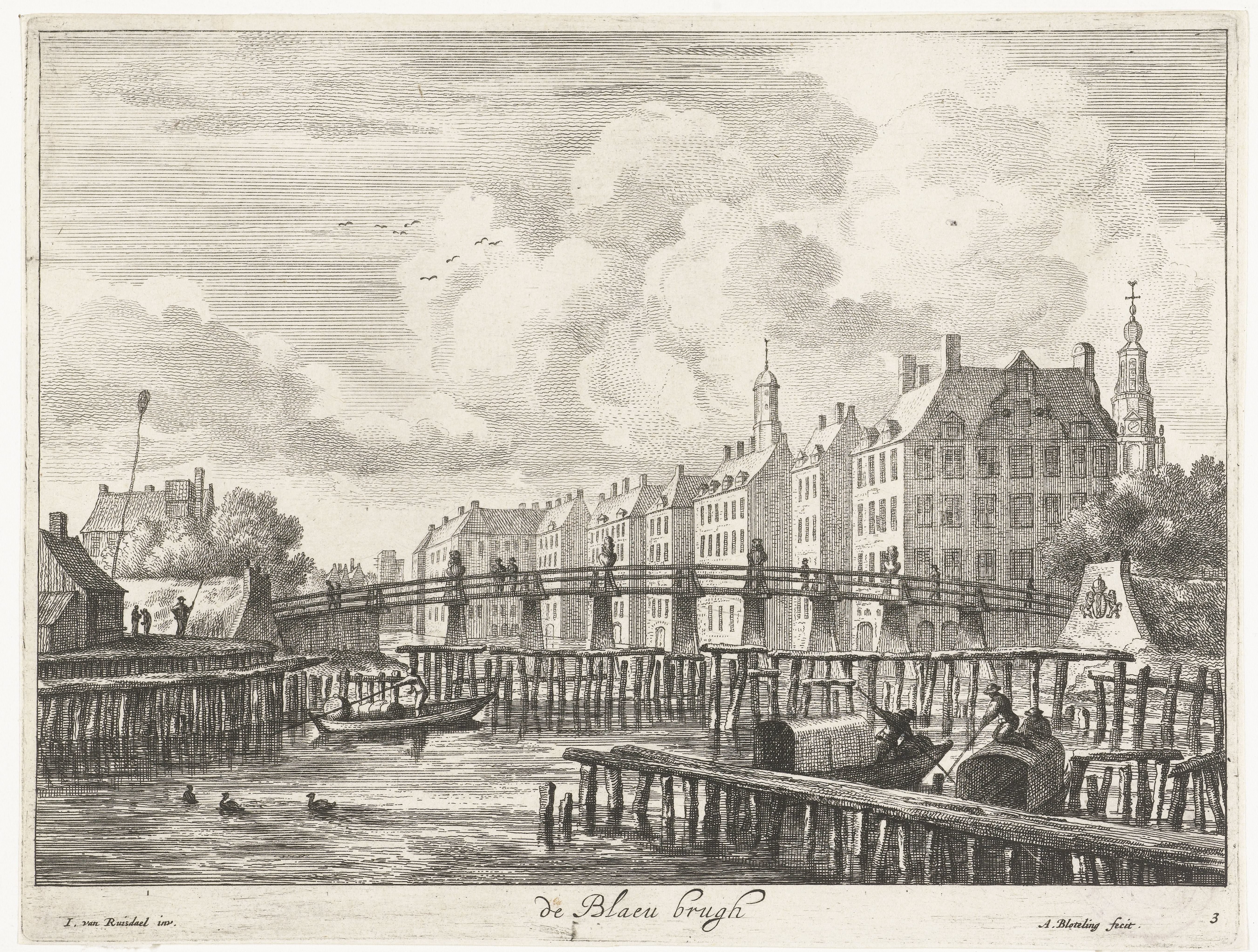 Gezicht op de Blauwbrug over de Amstel by Abraham Bloteling