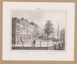 Gezicht op de Botermarkt en de Koornbrug te Leiden