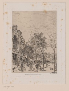 Gezicht op de Boulevard du Temple in Parijs met geheel links het Théâtre Lyrique