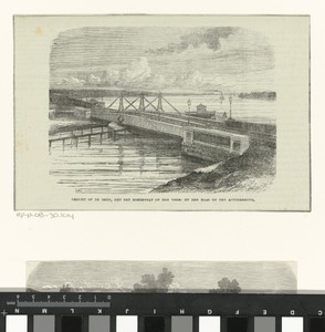 Gezicht op de brug, met het boerengat op den voor- en den Maas op den achtergrond