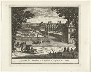 Gezicht op de Cour de la Fontaine en de galerie d'Ulysse van het paleis van Fontainebleau