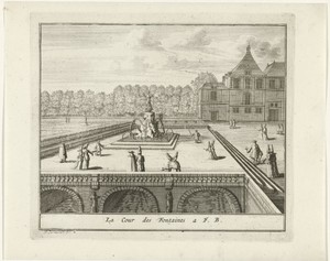 Gezicht op de Cour de la Fontaine van het paleis van Fontainebleau
