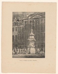 Gezicht op de fontein op de markt te Brussel