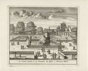 Gezicht op de Grand Jardin en de Bassin de Tibre van het paleis van Fontainebleau