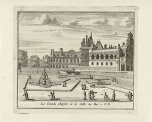 Gezicht op de Grande Chapelle en de Salle de Bal van het paleis van Fontainebleau