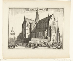 Gezicht op de Grote of Sint-Bavokerk te Haarlem