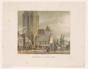 Gezicht op de hoofdwacht en de Martinikerk in Groningen