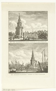 Gezicht op de Jan Roodenpoortstoren en Haringpakkerstoren te Amsterdam