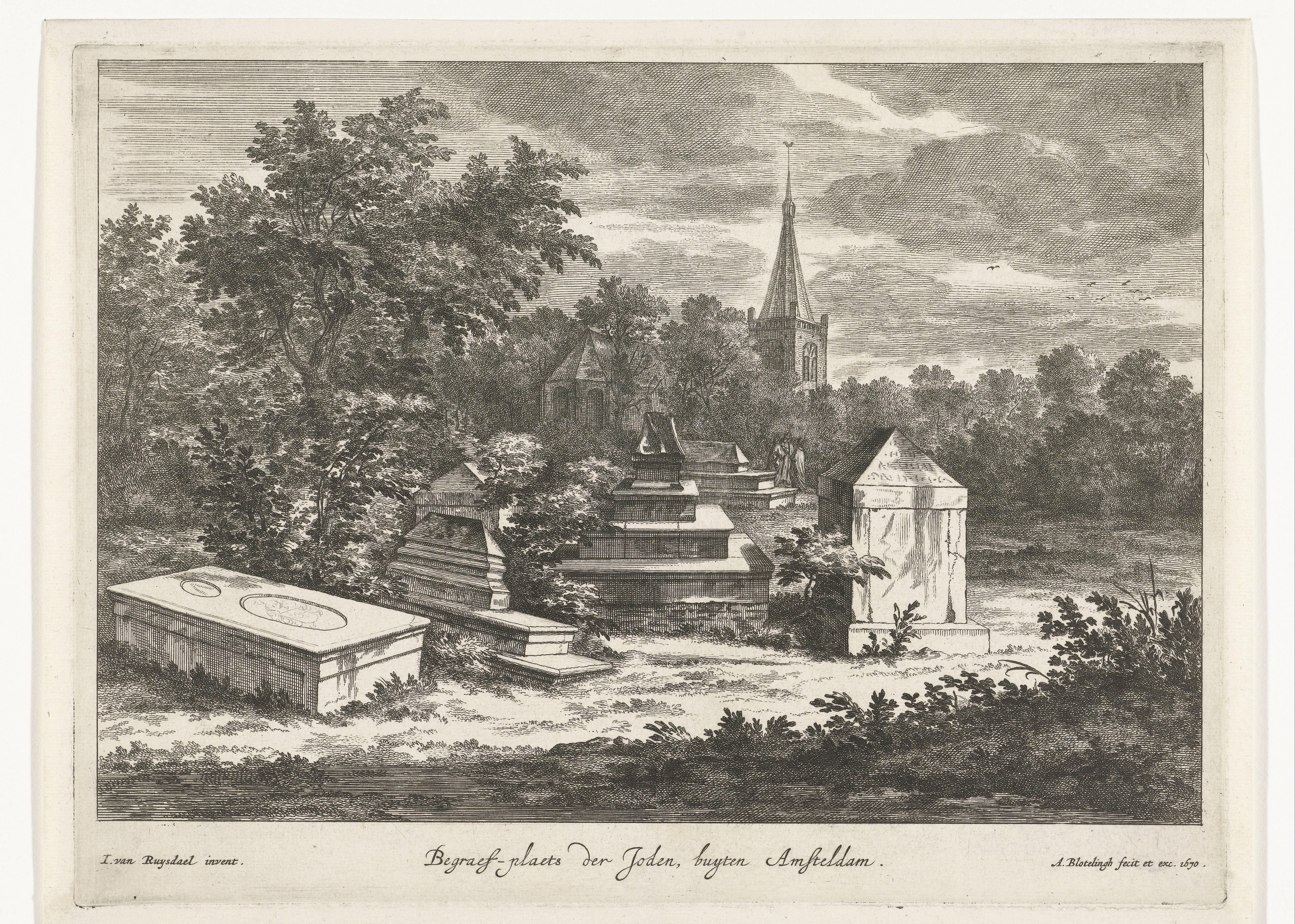 Gezicht op de Joodse begraafplaats Beth Haim te Ouderkerk aan de Amstel by Abraham Bloteling