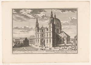 Gezicht op de Kollegiatstift Haug in Würzburg, tegenwoordig bekend als de Sint-Johanneskerk