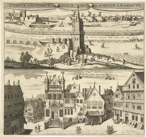 Gezicht op de Kroonenburg en het Oude stadhuis van Antwerpen