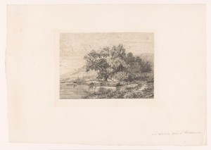 Gezicht op de Maas met enkele boten en een heuvel op de achtergrond