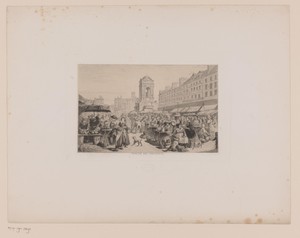 Gezicht op de markt rond de Fontaine des Innocents in Parijs