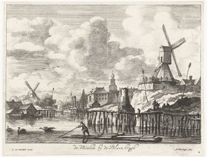 Gezicht op de molen bij de Blauwbrug