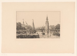Gezicht op de Montelbaanstoren in Amsterdam