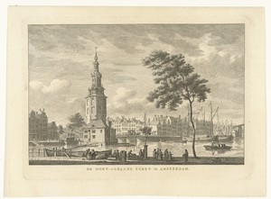 Gezicht op de Montelbaanstoren te Amsterdam