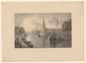 Gezicht op de Montelbaanstoren vanaf 's-Gravenhekje