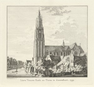 Gezicht op de Onze-Lieve-Vrouwetoren en kerk te Amersfoort, 1759