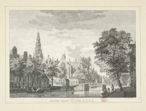 Gezicht op de Oude Kerk te Amsterdam