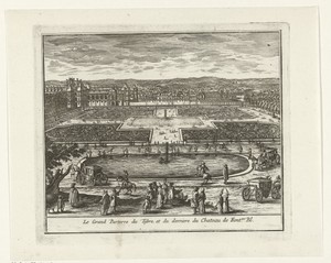 Gezicht op de Parterre en de Bassin de Tibre van het paleis van Fontainebleau