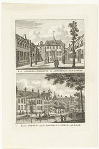 Gezicht op de Platanenhof en het Gebouw van Barmhartigheid te Amsterdam