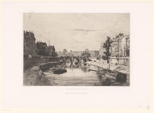 Gezicht op de Pont Saint-Michel in Parijs