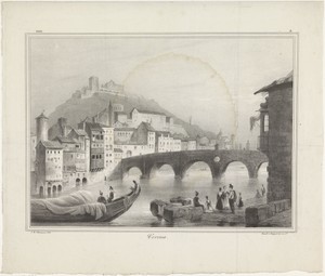 Gezicht op de Ponte Pietra in Verona