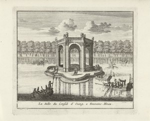 Gezicht op de Salle de Conseil in de vijver van het paleis van Fontainebleau