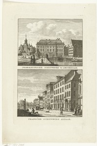 Gezicht op de schouwburg aan het Leidseplein en de Franse Schouwburg te Amsterdam