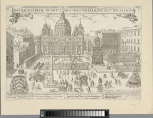 Gezicht op de Sint-Pietersbasiliek en het Apostolisch Paleis te Vaticaanstad