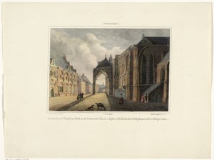 Gezicht op de Stevenskerk en de Latijnse School te Nijmegen