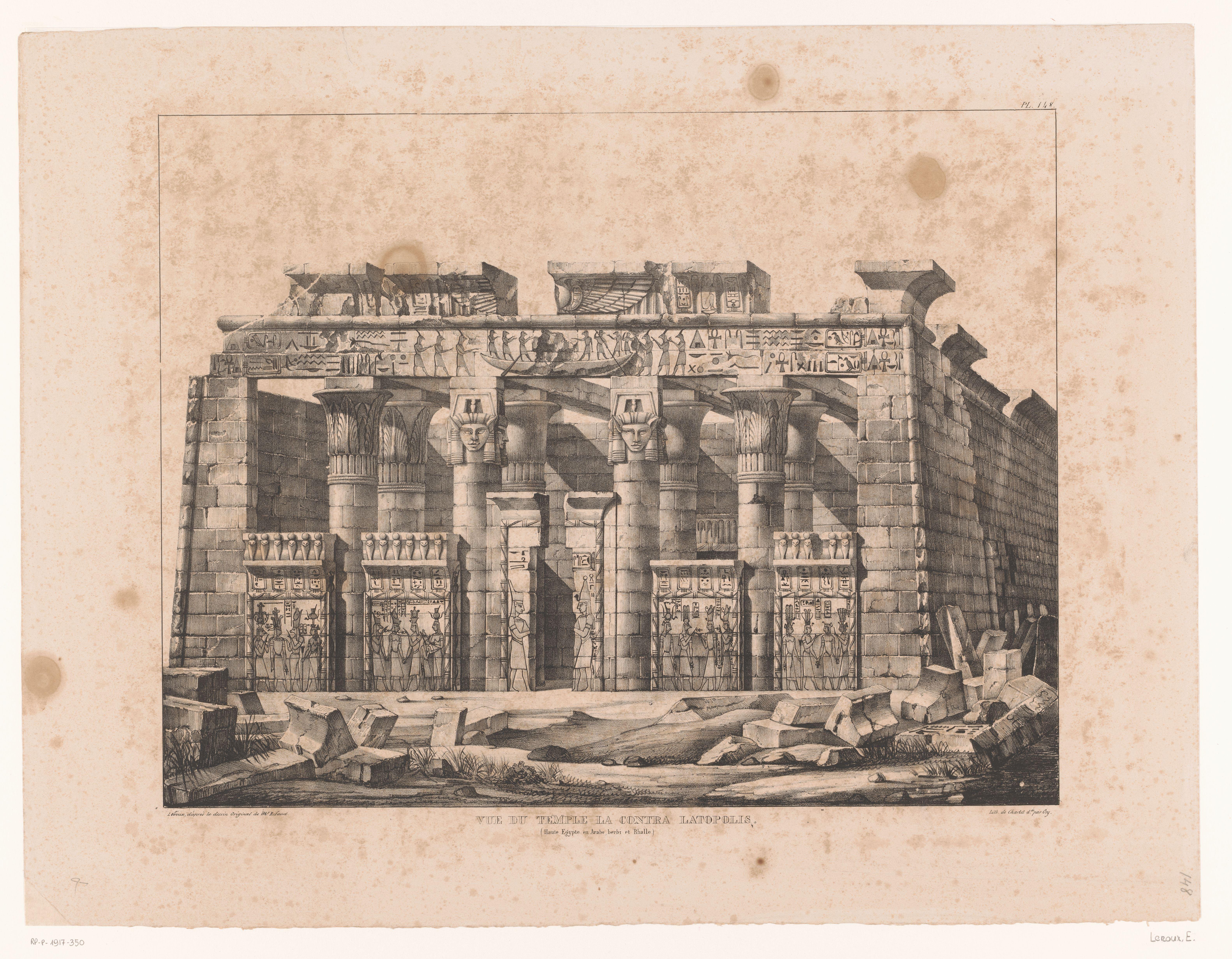 Gezicht op de Tempel van Esna by Eugène Leroux