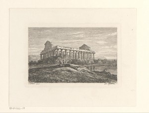 Gezicht op de tempel van Poseidon in Paestum