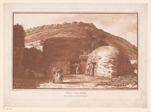 Gezicht op de termen van San Calogero te Lipari met figuren