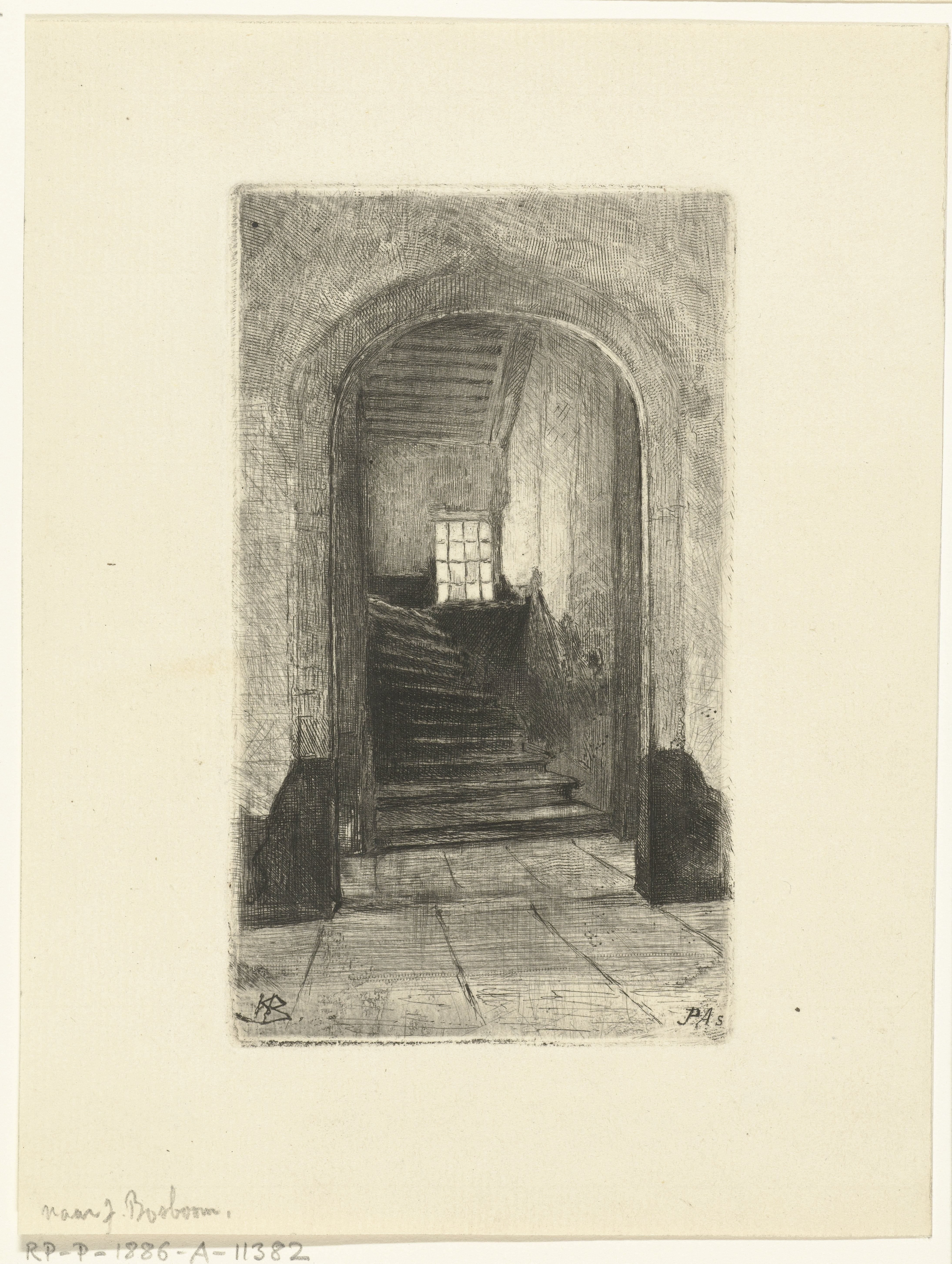 Gezicht op de trap in het prinsenhof te Delft by Petrus Johannes Arendzen