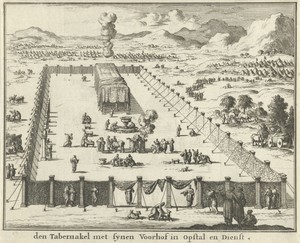 Gezicht op de voorhof en het tabernakel