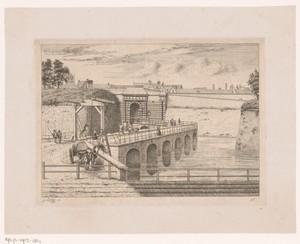 Gezicht op de voormalige stadspoort Rode Poort in Antwerpen