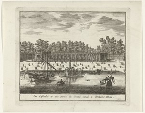 Gezicht op de watervallen en het Grand Canal in de tuin van het paleis van Fontainebleau